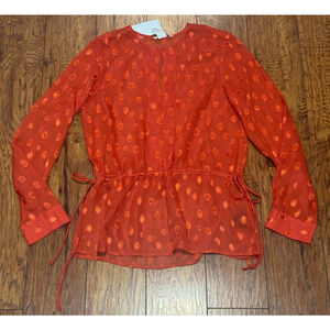 H&M Sheer Keyhole Boho Burnt Orange/Rust Blouse Top - Size 6